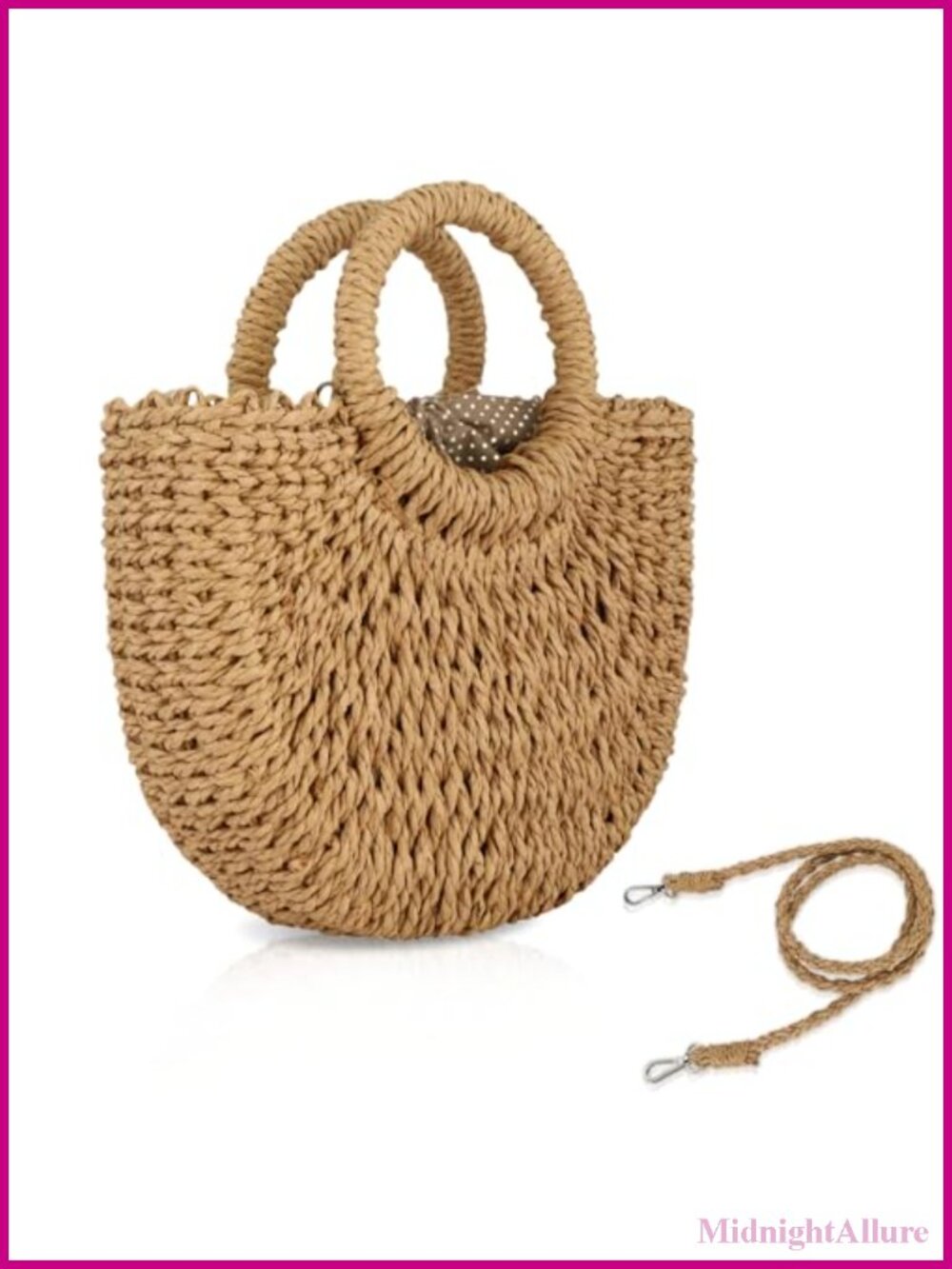 Handwoven Straw Hobo Crossbody Bag Beach Purse Two-Way Wear